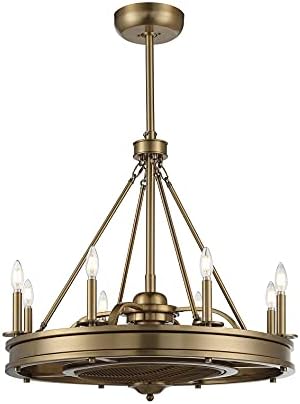 Savoy House Lyon Traditional Farmhouse Candle Fandelier Ceiling Fan with LED Lights 8-Light 32 H x 30 W Warm Brass