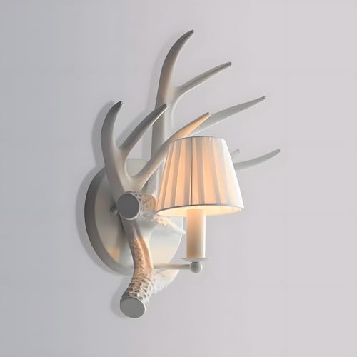 Classical Deer Antler Wall Sconce with Fabric Shade