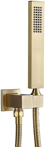 Enga Square Brushed Gold Brass Handheld Shower Head Set