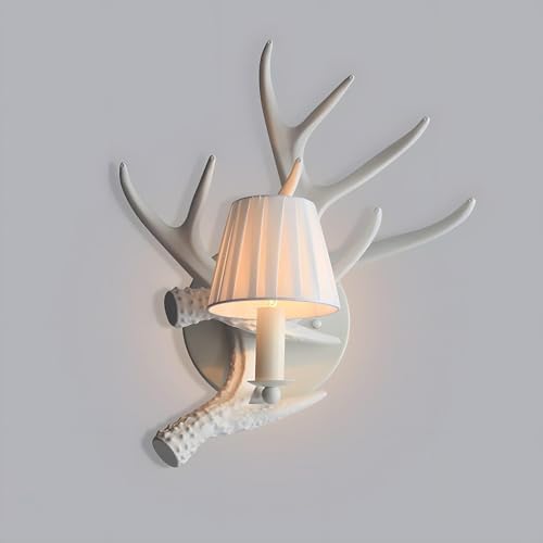 Classical Deer Antler Wall Sconce with Fabric Shade