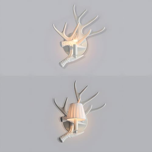 Classical Deer Antler Wall Sconce with Fabric Shade