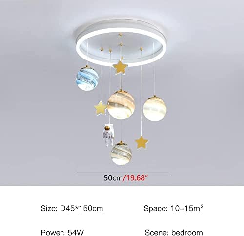 Modern LED Chandelier Glass Ball Flush Mount Ceiling Light for Kids Room Study Bedroom Planet Astronaut Decor