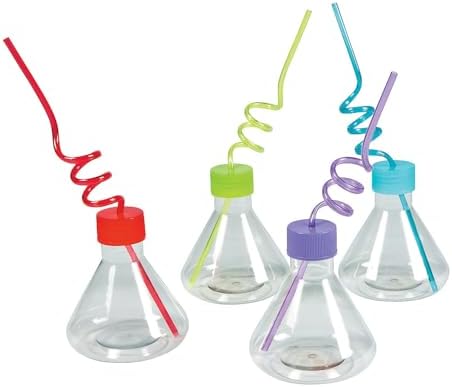 Fun Express Science Beaker Cups with Straws Set 8oz