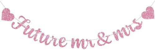 Glitter Pink Future Mr Mrs Banner with Heart