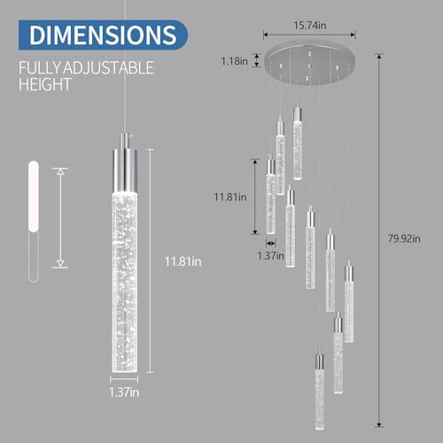 LED 9 Light Chrome Crystal Chandelier Dimmable 54W