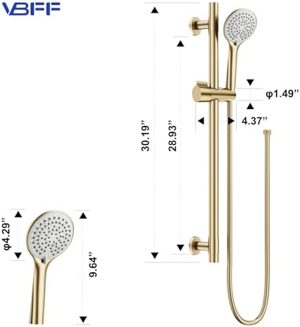Brushed Gold Handheld Shower Head with Adjustable Slide Bar and Hose