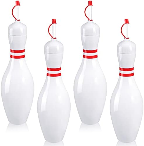 Funtery 4-Pack Bowling Shaped Water Bottles with Lids and Straws