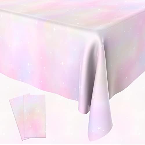 Bsofing Pastel Rainbow Tablecloth 2pcs 108x54in Waterproof Rectangle for Picnic Birthday Wedding Party Supplies