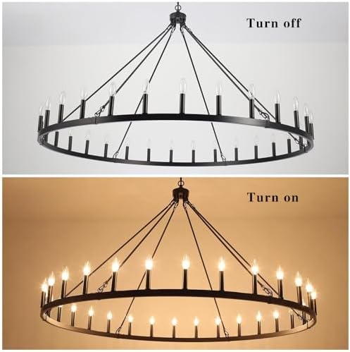 Black 30 Light Wagon Wheel Chandelier 60 Inch