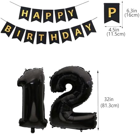 12th Birthday Decorations Black for Girl