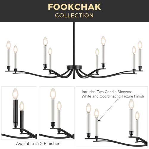 Modern Black Chandelier with 8 Lights for Dining Room and Living Room
