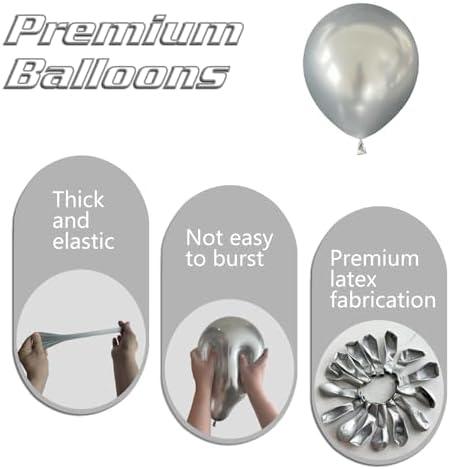 Metallic Silver Balloons 145pcs with 5in 10in 12in 18in for Party Decorations