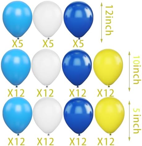115PCS Light Blue White Yellow Latex Balloons with Aluminum Foil and Glue Dots
