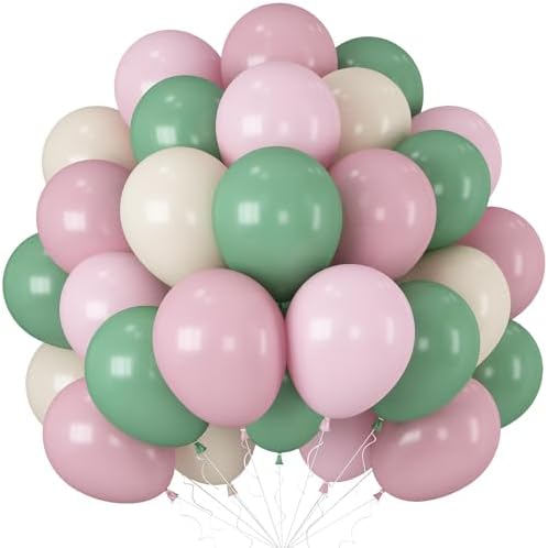 Sage Green and Pink Balloons Set 60 Pcs 12 Inch