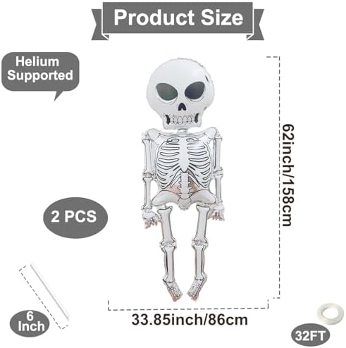 2 Pieces 34x62 Inch Scary Skeleton Balloons for Halloween Decorations