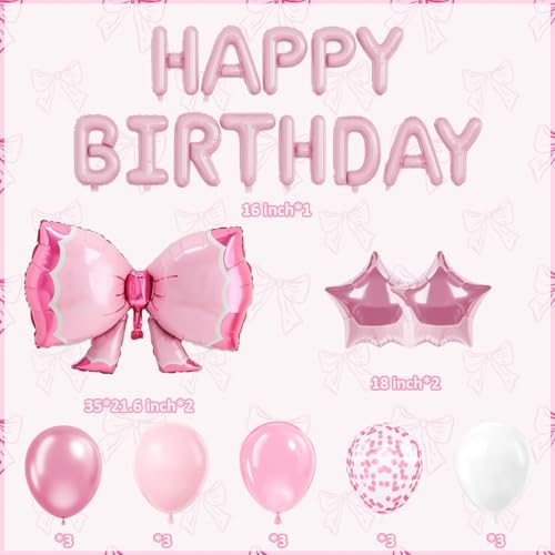 Pink Bow Birthday Balloons with Confetti