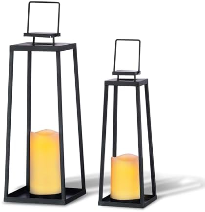 SunnyPark Solar Lantern Set of 2 Modern Black Metal Outdoor Decor