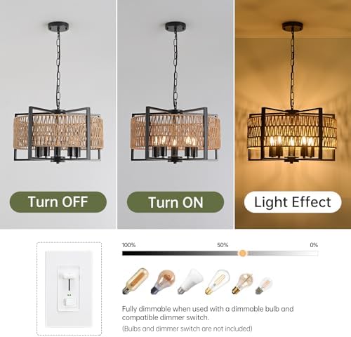 5 Light Rattan Chandelier Modern Farmhouse Design