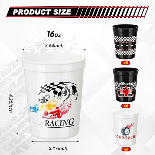 Domensi 24 Pcs Racing Car Party Cups 16oz Checkered Flag Favors