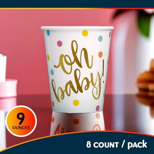 Unique Oh Baby Gold Paper Cups - 9 oz Pack of 8