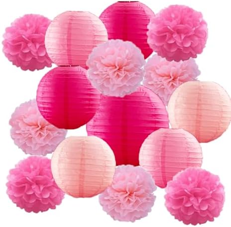15 Pcs Pink Paper Lanterns Set for Parties