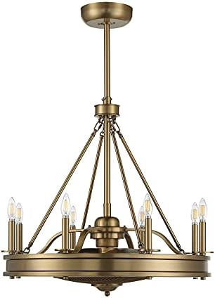 Savoy House Lyon Traditional Farmhouse Candle Fandelier Ceiling Fan with LED Lights 8-Light 32 H x 30 W Warm Brass