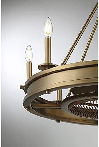 Savoy House Lyon Traditional Farmhouse Candle Fandelier Ceiling Fan with LED Lights 8-Light 32 H x 30 W Warm Brass