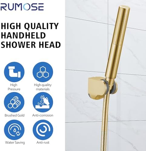 RUMOSE Brushed Gold Handheld Shower Head Set with 2 Spray Modes