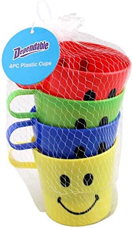 4 Pack Plastic Smiley Face Mug Cups BPA Free