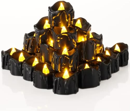 Homemory 24-Pack Flameless Black Candles Battery Operated Tea Lights for Halloween Decor