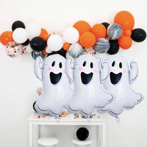 Halloween Balloons Set - 3 Spooky Balloons with Banner and Ribbons