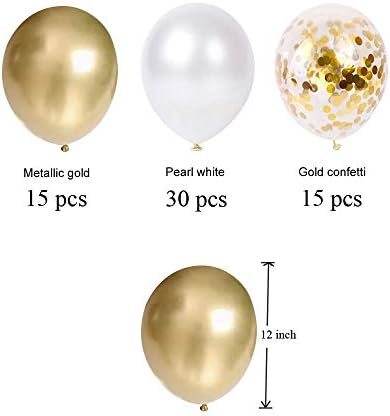 Gold Pearl White Gold Confetti Balloons Set 60 Pack 12 Inch