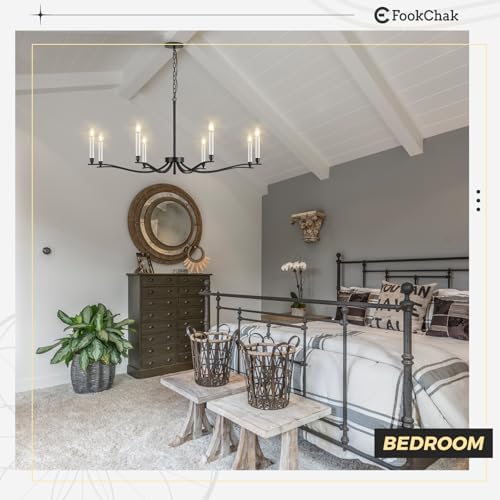 Modern Black Chandelier with 8 Lights for Dining Room and Living Room
