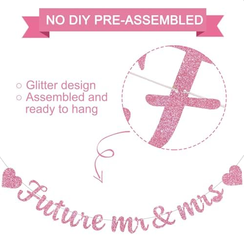 Glitter Pink Future Mr Mrs Banner with Heart