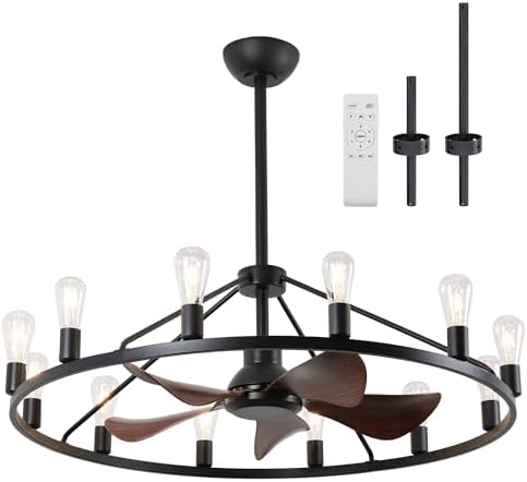 Farmhouse Wagon Wheel Ceiling Fan with Light and Remote