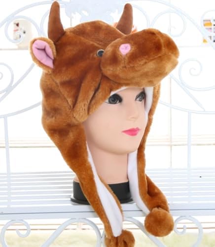 Plush Animal Hat with Ear Flaps for Kids Teens Adults Halloween Party