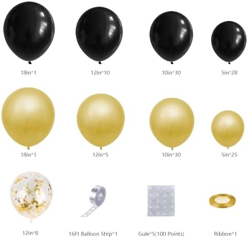 DBKL Black and Gold Balloons Garland Arch Kit for Parties