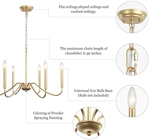 Generies 6 Light Antique Spray Gold Farmhouse Chandelier