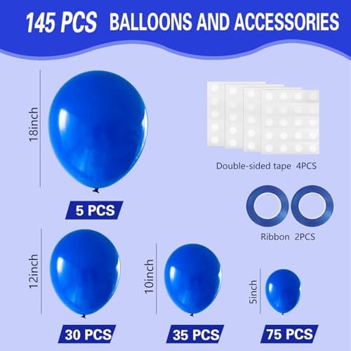 Royal Blue Balloons 145pcs Arch Kit Garland Decorations