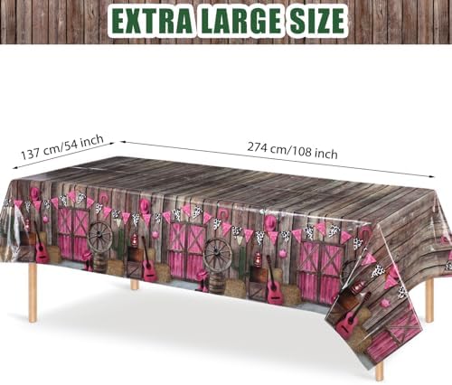 Tiamon 3 Piece Western Cowgirl Tablecloth Pink Plastic