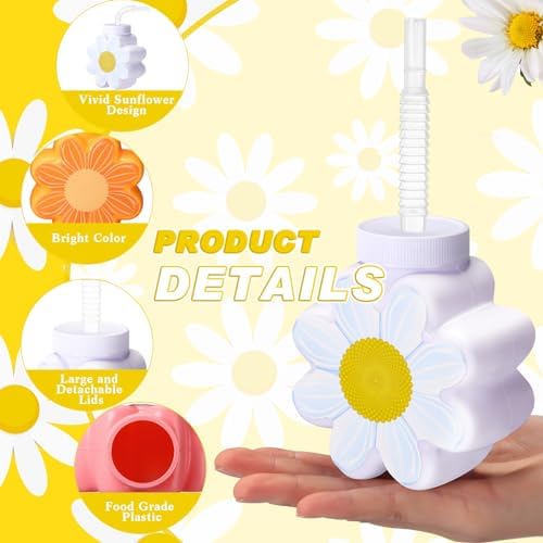 Domensi 24 Pcs Daisy Themed Cups with Lids and Straws