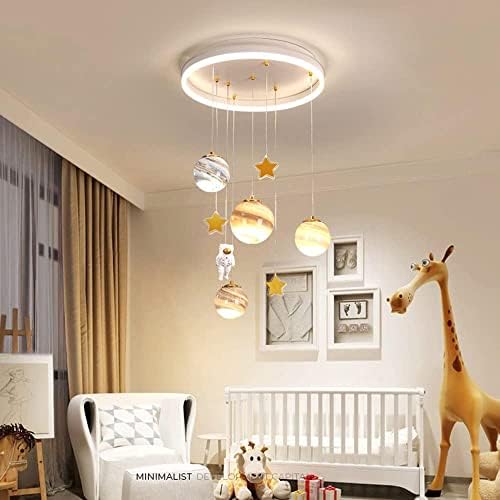 Modern LED Chandelier Glass Ball Flush Mount Ceiling Light for Kids Room Study Bedroom Planet Astronaut Decor