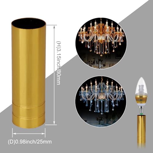 BQLZR 8cm x 25cm Bright Gold Chandelier Candle Light Cover Sleeves Pack of 6