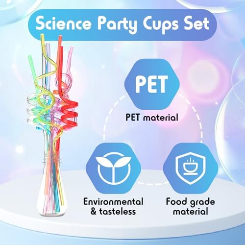 36 Pc Science Party Cups With Stickers and Straws Set