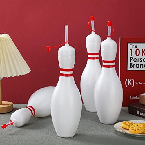 Funtery 4-Pack Bowling Shaped Water Bottles with Lids and Straws