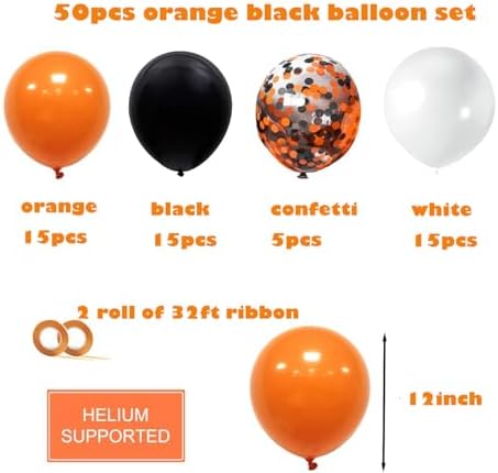 Halloween Orange Black White Balloons Set 50pcs