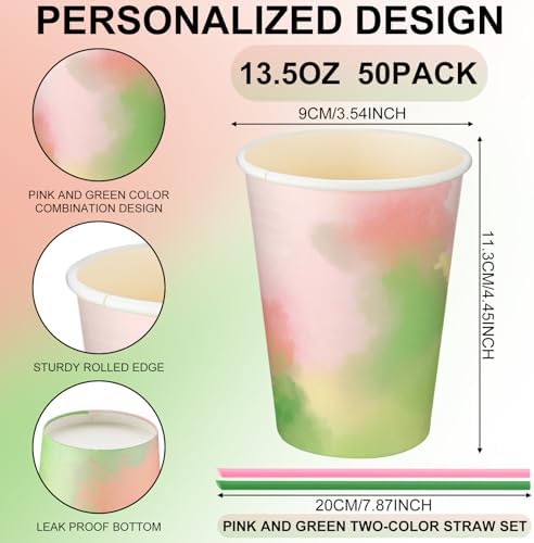50 pcs Pink Green Halloween Witch Party Cups with Lid