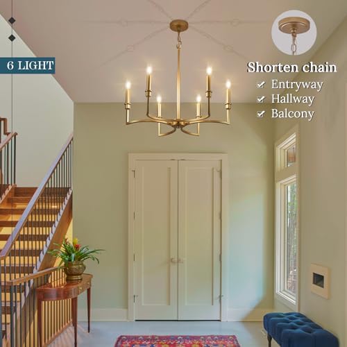 CaraLuxe 6 Light Gold Chandelier Dining Room Fixture 26in