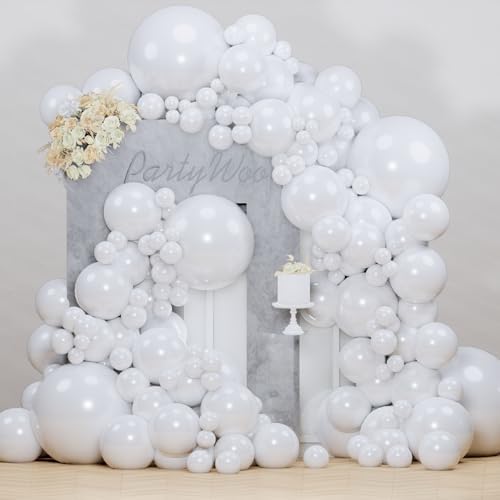 PartyWoo Pearl White Balloons 130 PCS Balloon Arch Kit