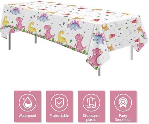 Dinosaur Birthday Party Tablecloth - 3 Pack Pink
